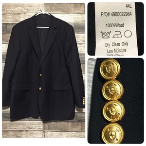 Lauren Ralph Lauren Wool Blazer Men’s 44L Navy Blue Gold Buttons (Read Desc)
